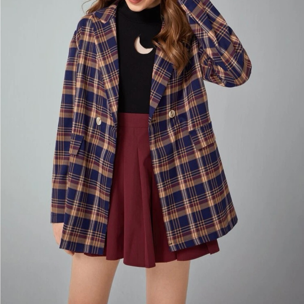 Romwe Plaid Pattern Blazer